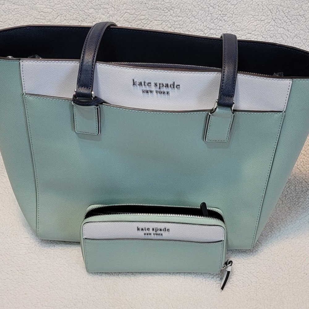 Kate Spade Cameron Colorblock Laptop Spring tote large & Wallet Bundle - Picture 2 of 7
